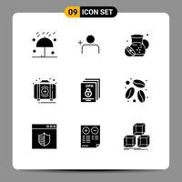 Pictogram Set of 9 Simple Solid Glyphs of data kit food first aid Editable Vector Design Elements