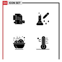 4 User Interface Solid Glyph Pack of modern Signs and Symbols of branding scientific research company medicine dropper food Editable Vector Design Elements
