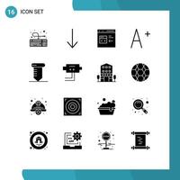 Set of 16 Vector Solid Glyphs on Grid for protect tools coding screw increase Editable Vector Design Elements