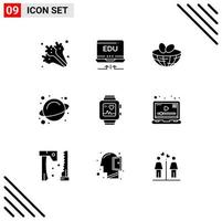 Group of 9 Solid Glyphs Signs and Symbols for love handwatch eggs space rotation Editable Vector Design Elements