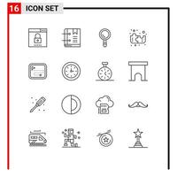 Universal Icon Symbols Group of 16 Modern Outlines of point strategy marker puzzle building Editable Vector Design Elements