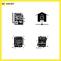 Universal Icon Symbols Group of 4 Modern Solid Glyphs of document digital devices smart home marketing Editable Vector Design Elements