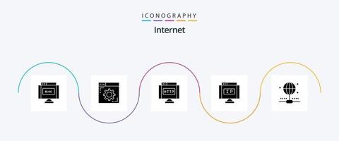 paquete de iconos de glifo 5 de Internet que incluye Internet. puntero. dominio. localización. Internet vector