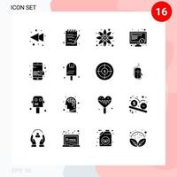 Solid Glyph Pack of 16 Universal Symbols of send message science email time Editable Vector Design Elements