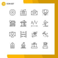 User Interface Pack of 16 Basic Outlines of bus stop city medical party birthday Editable Vector Design Elements