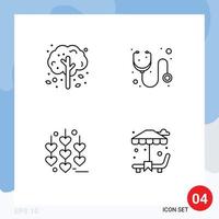 Pack of 4 Modern Filledline Flat Colors Signs and Symbols for Web Print Media such as apple love tree medicine sun bed Editable Vector Design Elements