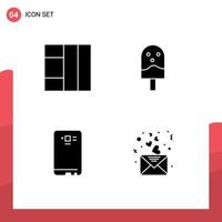 4 Universal Solid Glyphs Set for Web and Mobile Applications grid back done phone day Editable Vector Design Elements