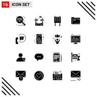 Pack of 16 Modern Solid Glyphs Signs and Symbols for Web Print Media such as communication file billboard empty computer Editable Vector Design Elements