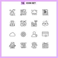 16 Universal Outline Signs Symbols of mechanic security energy protection hacker Editable Vector Design Elements