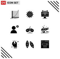 Modern Set of 9 Solid Glyphs Pictograph of profile password website padlock facebook Editable Vector Design Elements