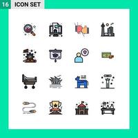 Mobile Interface Flat Color Filled Line Set of 16 Pictograms of toronto city box canada gloves Editable Creative Vector Design Elements