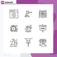 Set of 9 Modern UI Icons Symbols Signs for money lcd judge technology display Editable Vector Design Elements