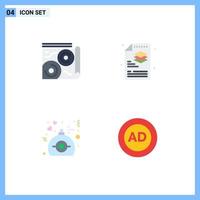 Group of 4 Flat Icons Signs and Symbols for map love travel file present Editable Vector Design Elements