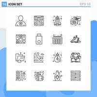 Mobile Interface Outline Set of 16 Pictograms of wireframing conversation mixer chat science Editable Vector Design Elements