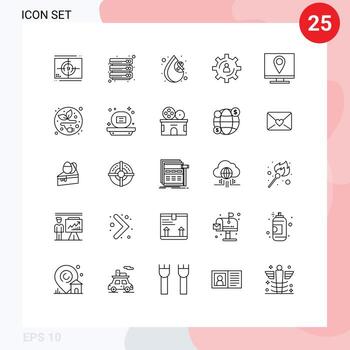 25 líneas universales establecidas para aplicaciones web y móviles productividad persona servidor equipo salud elementos de diseño vectorial editables vector