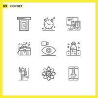 Editable Vector Line Pack of 9 Simple Outlines of camcorder growth computer concept business Editable Vector Design Elements