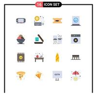 Pictogram Set of 16 Simple Flat Colors of ice cream birthday ticket tablet radio Editable Pack of Creative Vector Design Elements