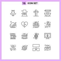 Pack of 16 creative Outlines of design coding cap easter christian Editable Vector Design Elements