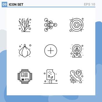 grupo de 9 esquemas modernos establecidos para agregar datos vegetales cebolla sol elementos de diseño vectorial editables vector