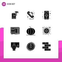Pictogram Set of 9 Simple Solid Glyphs of drawing blueprint communication phone recorder mobile mic Editable Vector Design Elements