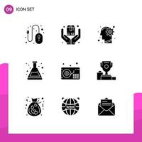 paquete de iconos de vector de stock de 9 signos y símbolos de línea para elementos de diseño de vector editables de solución de vaso de cabeza de química de audio