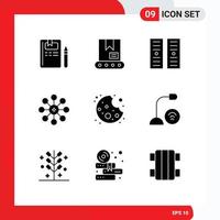 Set of 9 Commercial Solid Glyphs pack for computers cookie hosting bite cell Editable Vector Design Elements