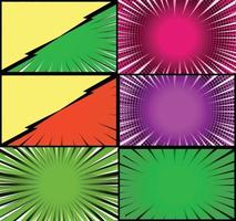 Comic book colorful frames background with halftone rays radial and dotted effects pop art style vector