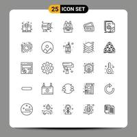 25 Thematic Vector Lines and Editable Symbols of app wedding bascket heart tecket Editable Vector Design Elements