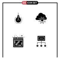 Mobile Interface Solid Glyph Set of 4 Pictograms of light blog tips nature feedback Editable Vector Design Elements