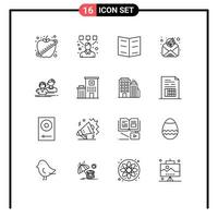 Group of 16 Modern Outlines Set for couple employee book student digital marketing Editable Vector Design Elements