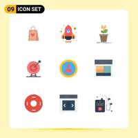 Modern Set of 9 Flat Colors Pictograph of interface arrow game achievement target Editable Vector Design Elements