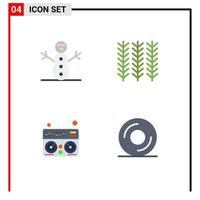 Modern Set of 4 Flat Icons Pictograph of snowman cd food midi disk Editable Vector Design Elements