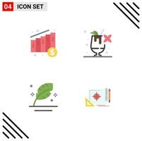 Mobile Interface Flat Icon Set of 4 Pictograms of medical quill cocktail feather achievement Editable Vector Design Elements