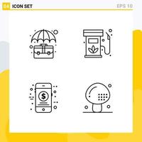 Stock Vector Icon Pack of 4 Line Signs and Symbols for bag renewable insurance diesel money Editable Vector Design Elements