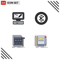 4 iconos creativos, signos y símbolos modernos de la página de la computadora, red bluetooth, página web, elementos de diseño vectorial editables vector