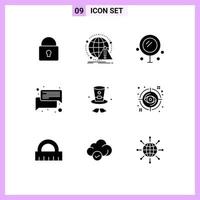 Universal Icon Symbols Group of 9 Modern Solid Glyphs of hat talk virus conversation wedding Editable Vector Design Elements