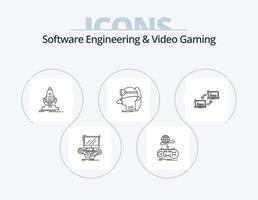 ingeniería de software y línea de videojuegos paquete de iconos 5 diseño de iconos. directorio. archivo. almohadilla. teléfono. comienzo vector