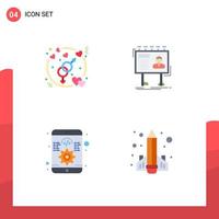 4 Universal Flat Icons Set for Web and Mobile Applications engagement app wedding love billboard software Editable Vector Design Elements