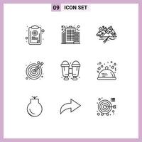 Pack of 9 creative Outlines of binoculars target mountain illustration crack Editable Vector Design Elements