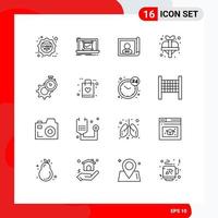 16 Universal Outlines Set for Web and Mobile Applications timer plus ok love international Editable Vector Design Elements