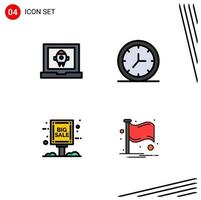 Editable Vector Line Pack of 4 Simple Filledline Flat Colors of app grand sale rocket wall country Editable Vector Design Elements