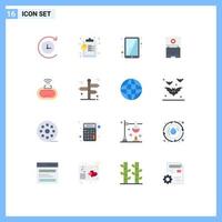 Pictogram Set of 16 Simple Flat Colors of travel navigation laptop signal security Editable Pack of Creative Vector Design Elements