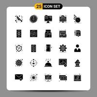 Universal Icon Symbols Group of 25 Modern Solid Glyphs of inspection monitor computer media computer Editable Vector Design Elements