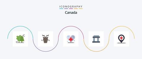 paquete de iconos de canadá flat 5 que incluye mapa. París. reno. punto de referencia. Canadá vector