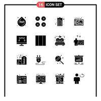 Set of 16 Modern UI Icons Symbols Signs for development bezier tool battery layout mobile Editable Vector Design Elements