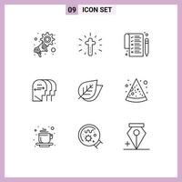 Pack of 9 Modern Outlines Signs and Symbols for Web Print Media such as nature ecology list head charactore Editable Vector Design Elements