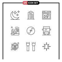 Mobile Interface Outline Set of 9 Pictograms of expansion colony browser colonization alert Editable Vector Design Elements