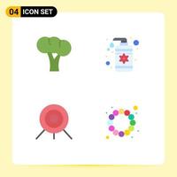 Editable Vector Line Pack of 4 Simple Flat Icons of broccoli sport vegetables spa beads Editable Vector Design Elements