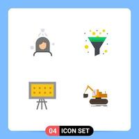 Mobile Interface Flat Icon Set of 4 Pictograms of woman education cleaning sort crane Editable Vector Design Elements