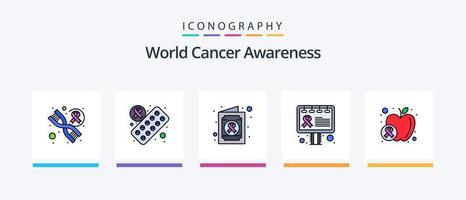 la línea mundial de concientización sobre el cáncer llenó un paquete de 5 íconos que incluye radiación. máquina. género. signo de cáncer salud. diseño de iconos creativos vector